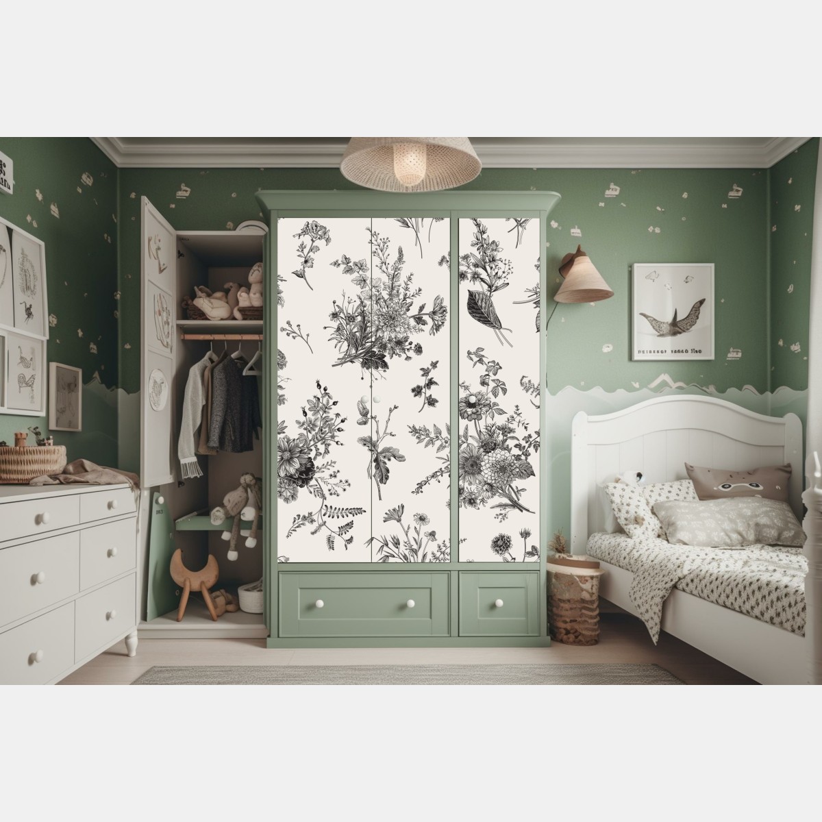 Schrankaufkleber klassisches schwarzweißes blumenmuster – Wallnifity® Schrankaufkleber klassisches schwarzweißes blumenmuster – Wallnifity®