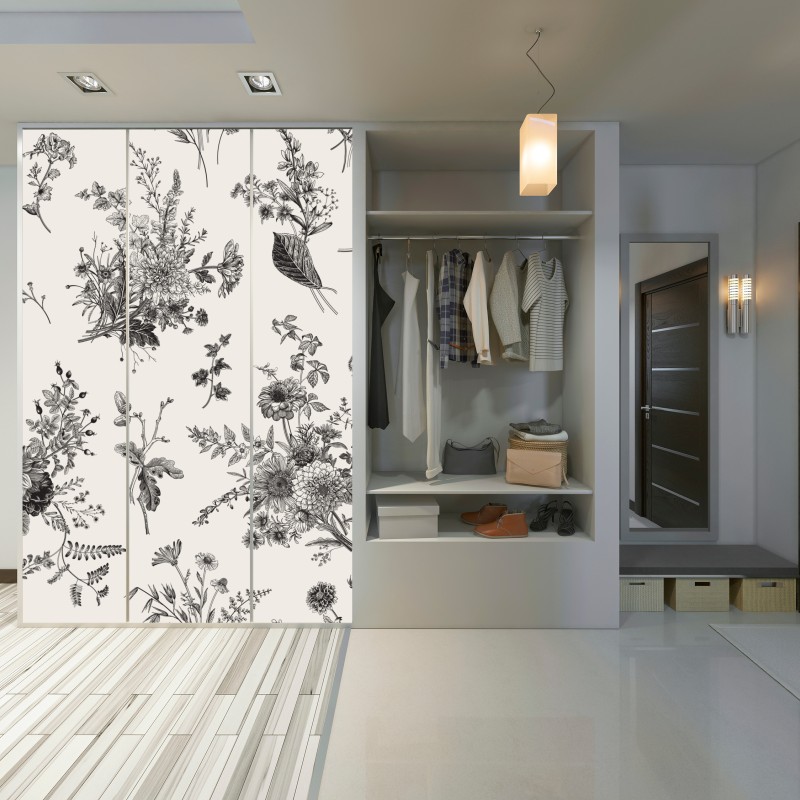 Schrankaufkleber klassisches schwarzweißes blumenmuster – Wallnifity® Schrankaufkleber klassisches schwarzweißes blumenmuster – Wallnifity®