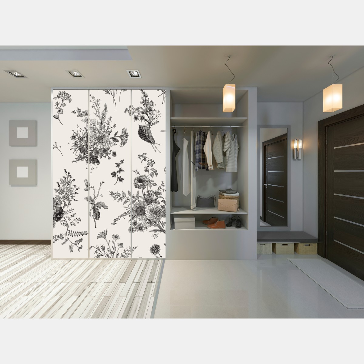 Schrankaufkleber klassisches schwarzweißes blumenmuster – Wallnifity® Schrankaufkleber klassisches schwarzweißes blumenmuster – Wallnifity®