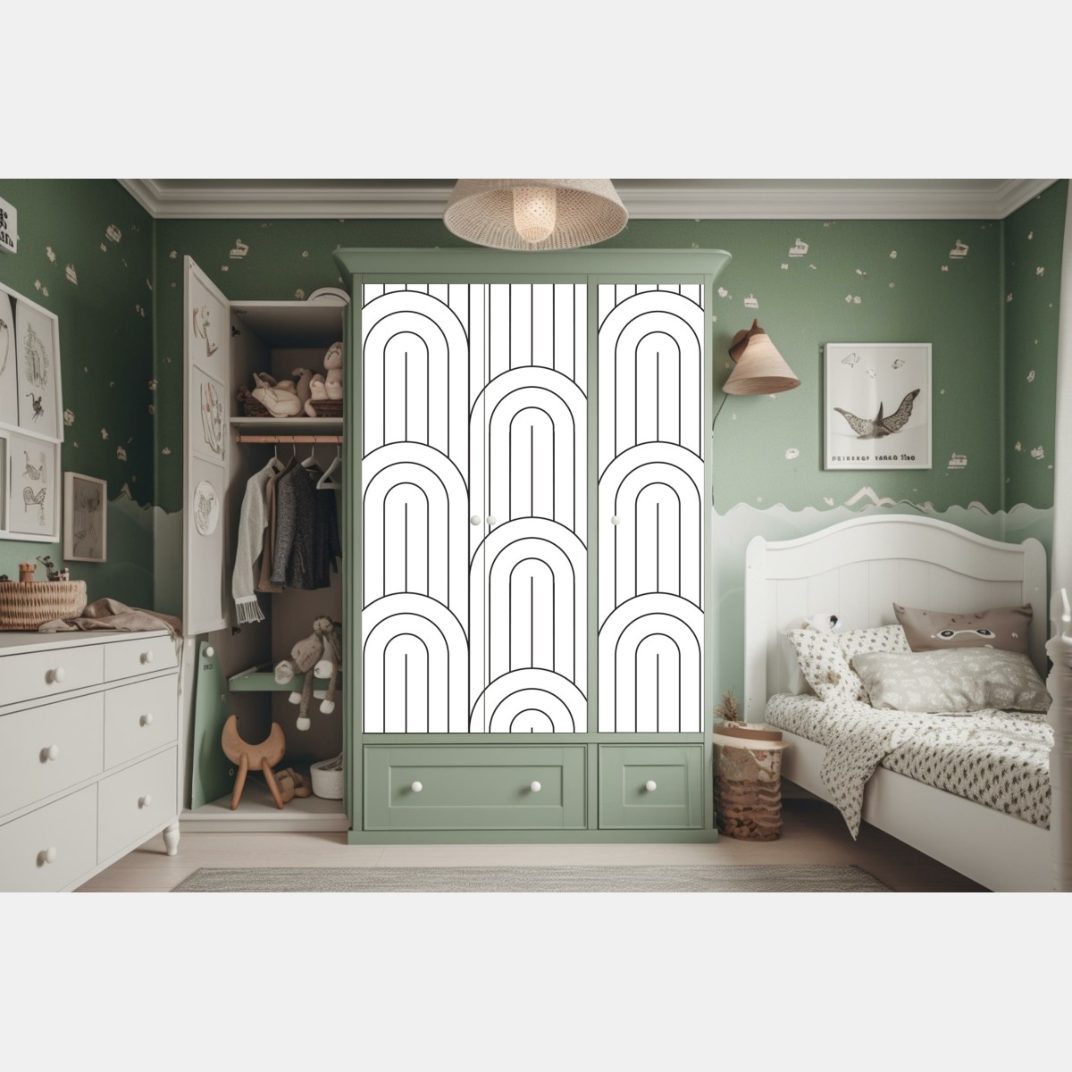 Schrankaufkleber monochromes bogenmuster – Wallnifity® Schrankaufkleber monochromes bogenmuster – Wallnifity®