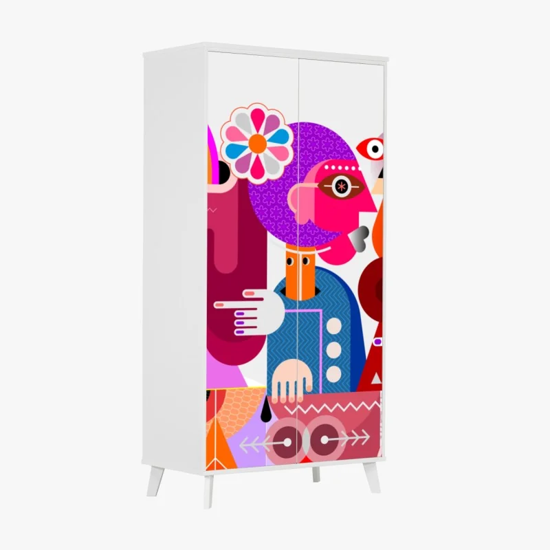 Schrankaufkleber mann mit regenbogen reitet geometrischen vogel – Wallnifity® Schrankaufkleber mann mit regenbogen reitet geometrischen vogel – Wallnifity®