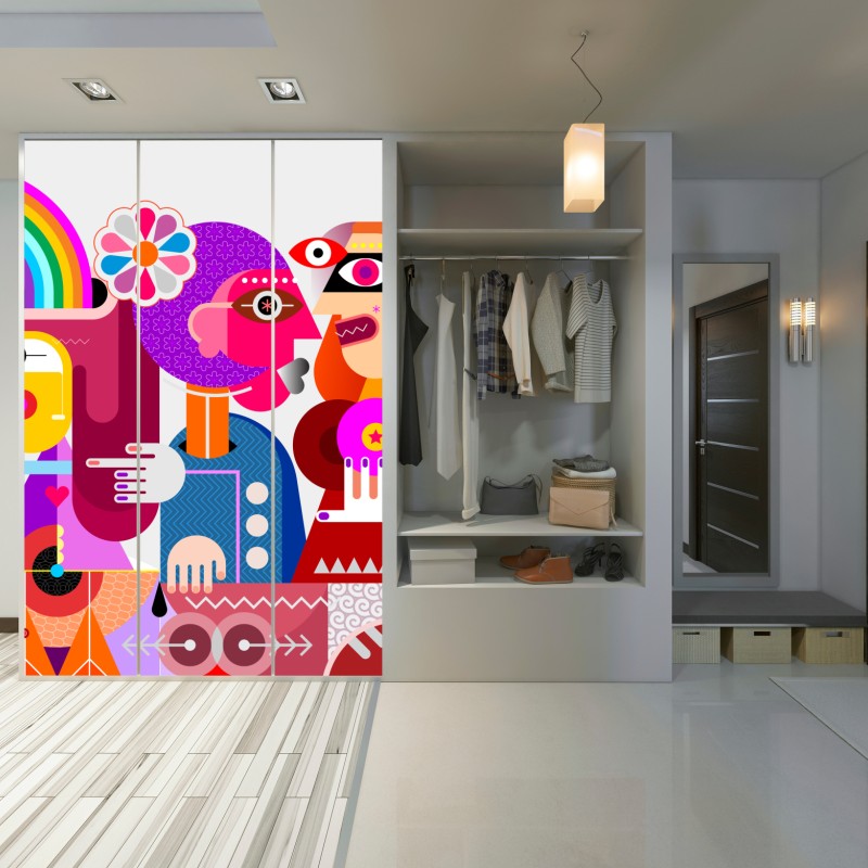 Schrankaufkleber mann mit regenbogen reitet geometrischen vogel – Wallnifity® Schrankaufkleber mann mit regenbogen reitet geometrischen vogel – Wallnifity®