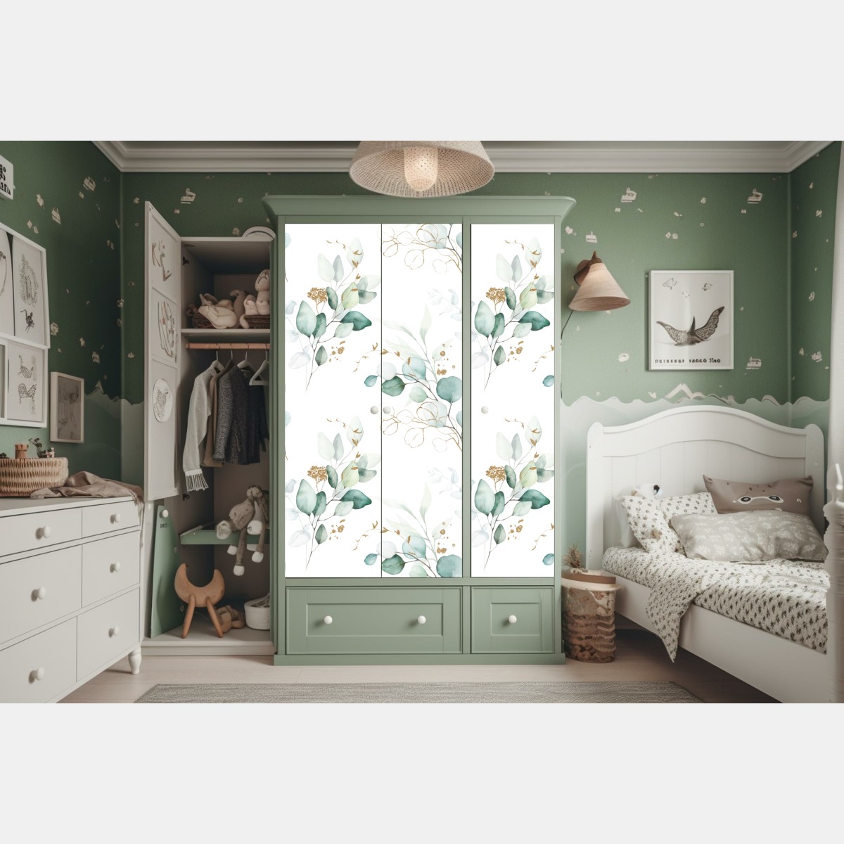 Schrankaufkleber eukalyptus aquarell muster in grüntönen – Wallnifity® Schrankaufkleber eukalyptus aquarell muster in grüntönen – Wallnifity®