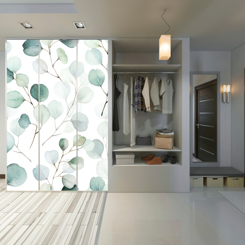 Schrankaufkleber zarter eukalyptus-aquarell blättermuster – Wallnifity® Schrankaufkleber zarter eukalyptus-aquarell blättermuster – Wallnifity®