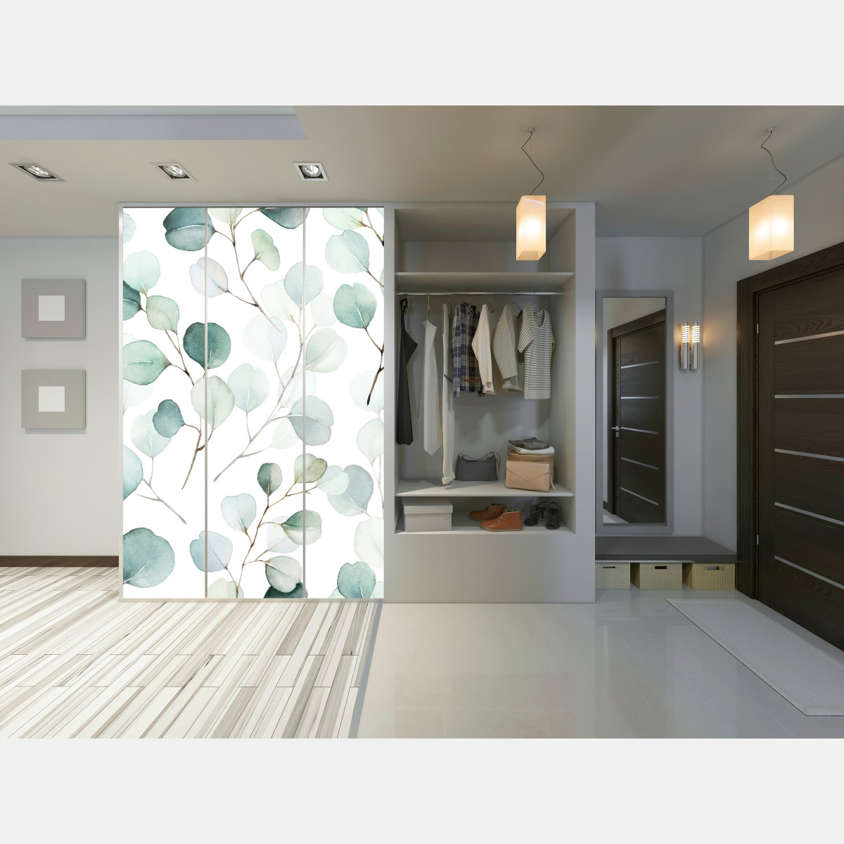 Schrankaufkleber zarter eukalyptus-aquarell blättermuster – Wallnifity® Schrankaufkleber zarter eukalyptus-aquarell blättermuster – Wallnifity®