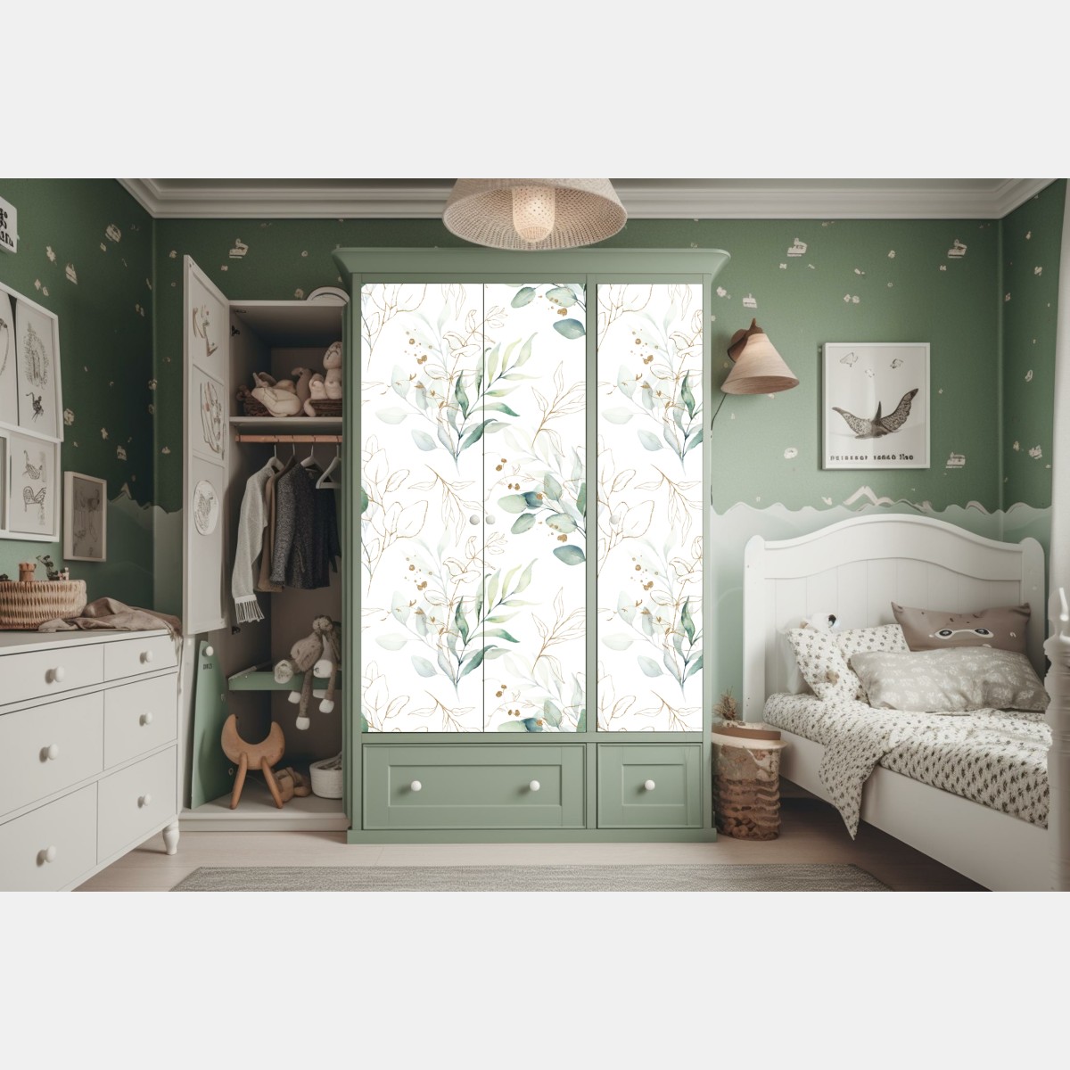 Schrankaufkleber sanftes eukalyptus aquarellmuster – Wallnifity® Schrankaufkleber sanftes eukalyptus aquarellmuster – Wallnifity®