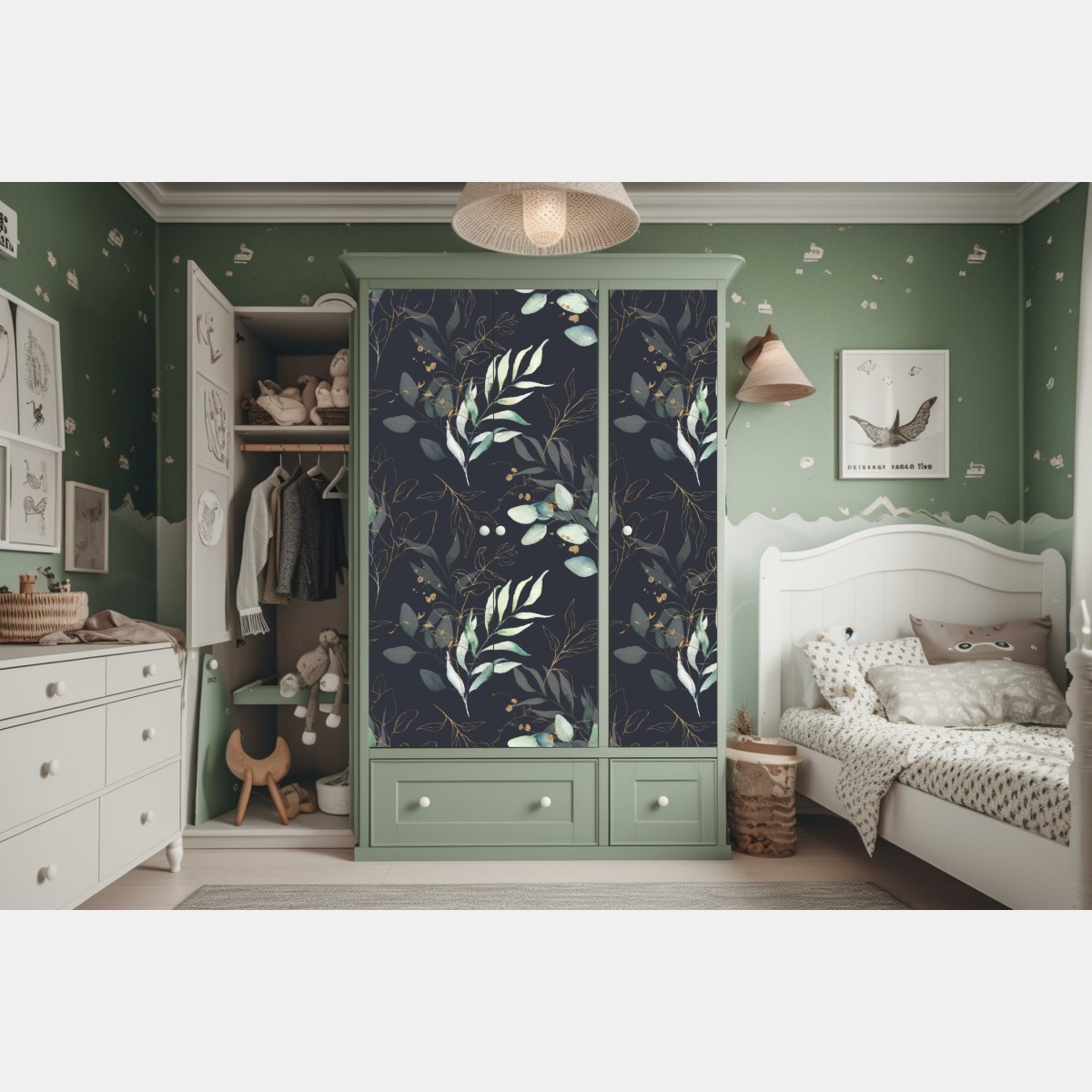 Schrankaufkleber aquarell eukalyptusblätter auf dunklem hintergrund – Wallnifity® Schrankaufkleber aquarell eukalyptusblätter auf dunklem hintergrund – Wallnifity®