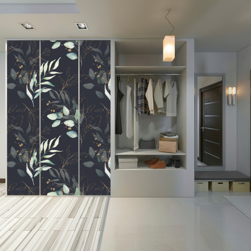 Schrankaufkleber aquarell eukalyptusblätter auf dunklem hintergrund – Wallnifity® Schrankaufkleber aquarell eukalyptusblätter auf dunklem hintergrund – Wallnifity®