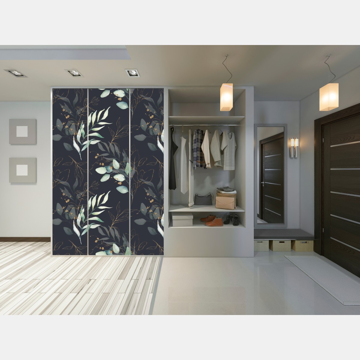 Schrankaufkleber aquarell eukalyptusblätter auf dunklem hintergrund – Wallnifity® Schrankaufkleber aquarell eukalyptusblätter auf dunklem hintergrund – Wallnifity®