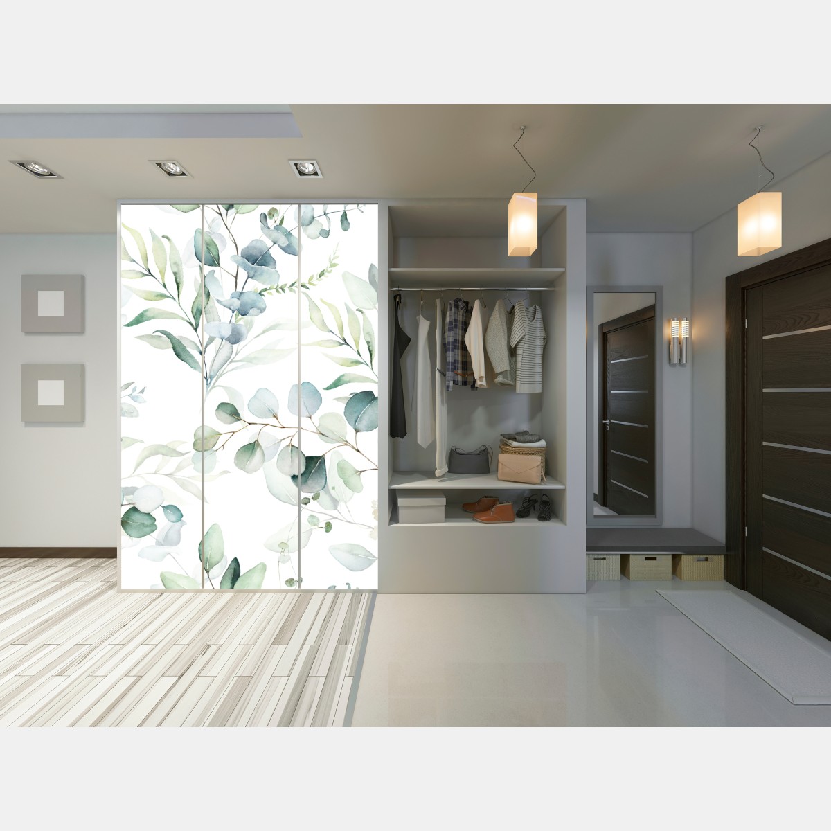 Schrankaufkleber aquarell eukalyptus blättermuster – Wallnifity® Schrankaufkleber aquarell eukalyptus blättermuster – Wallnifity®
