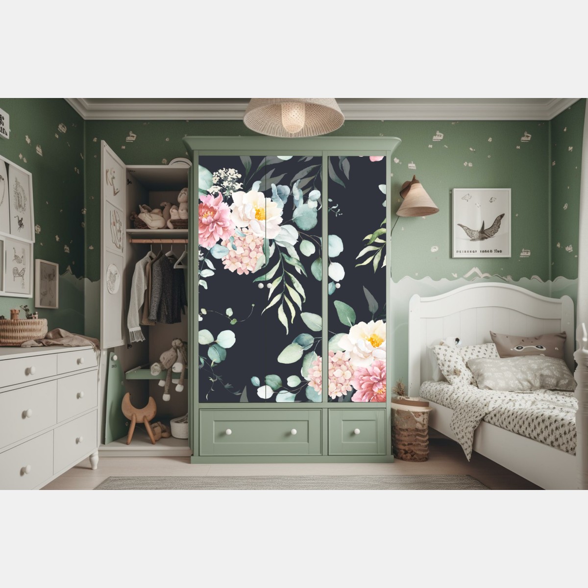 Schrankaufkleber elegantes aquarell-blumenmuster auf dunklem hintergrund – Wallnifity® Schrankaufkleber elegantes aquarell-blumenmuster auf dunklem hintergrund – Wallnifity®