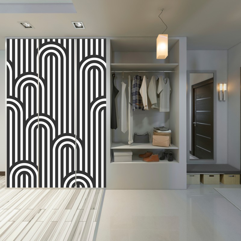 Schrankaufkleber schwarzweißes geometrisches streifenmuster – Wallnifity® Schrankaufkleber schwarzweißes geometrisches streifenmuster – Wallnifity®