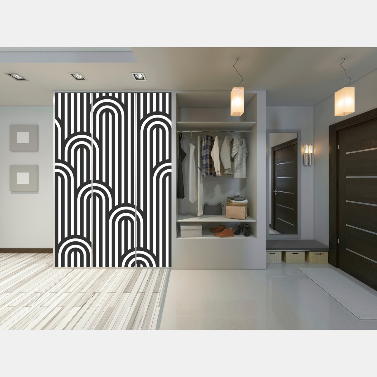 Schrankaufkleber schwarzweißes geometrisches streifenmuster – Wallnifity® Schrankaufkleber schwarzweißes geometrisches streifenmuster – Wallnifity®