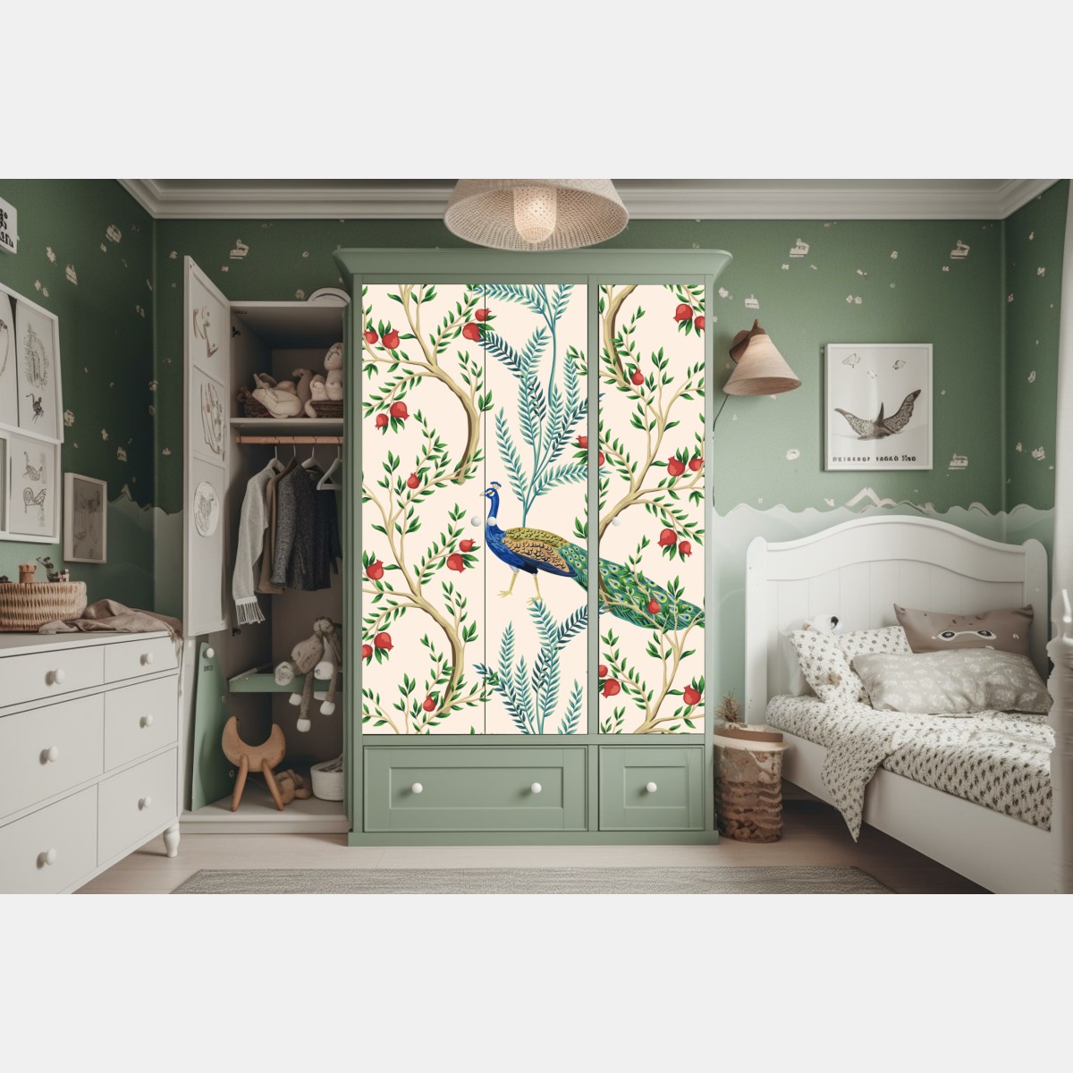 Schrankaufkleber pfau zwischen granatästen – Wallnifity®