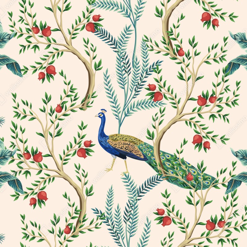 Schrankaufkleber pfau zwischen granatästen – Wallnifity®