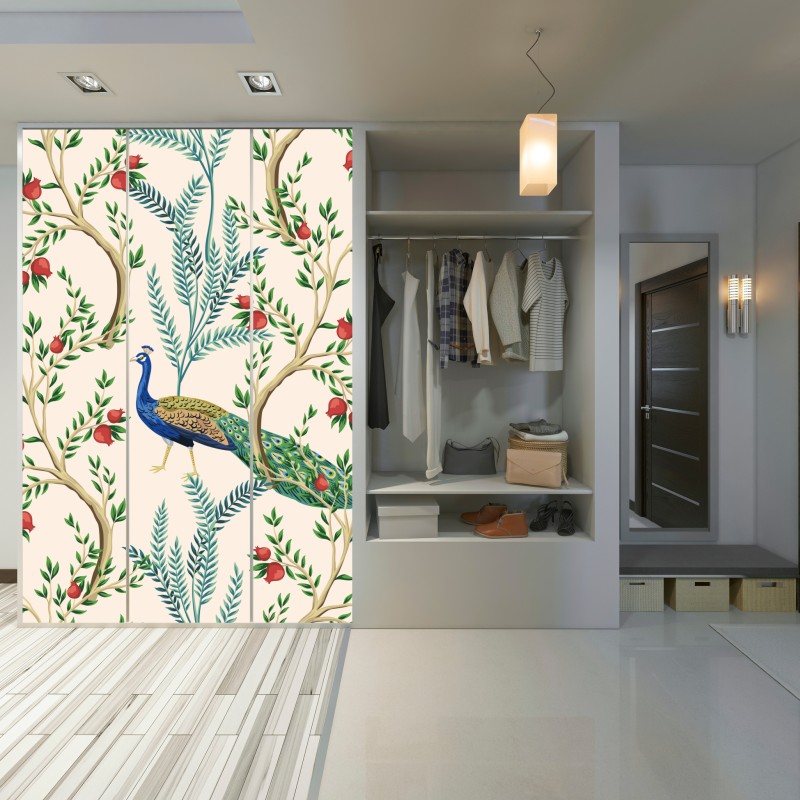 Schrankaufkleber pfau zwischen granatästen – Wallnifity®