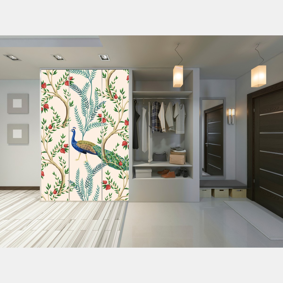 Schrankaufkleber pfau zwischen granatästen – Wallnifity®