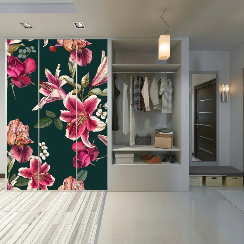 Schrankaufkleber vintage botanisches floralmuster auf tiefgrün – Wallnifity®