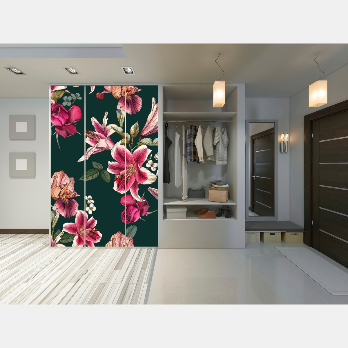 Schrankaufkleber vintage botanisches floralmuster auf tiefgrün – Wallnifity®