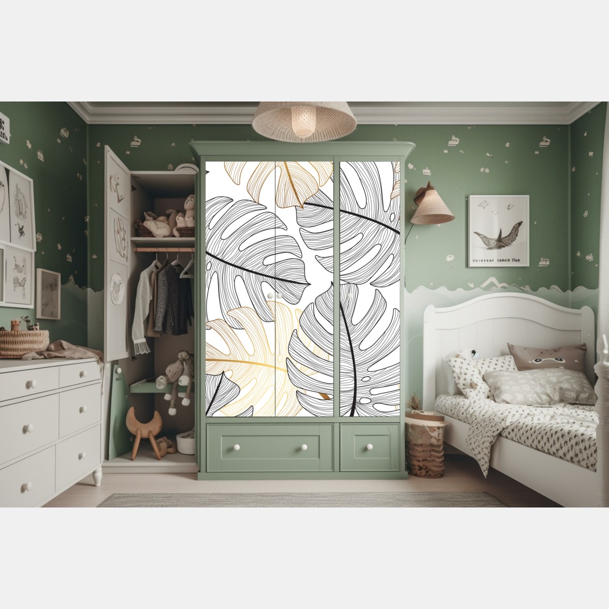 Schrankaufkleber monstera-blattmuster mit goldakzenten – Wallnifity® Schrankaufkleber monstera-blattmuster mit goldakzenten – Wallnifity®