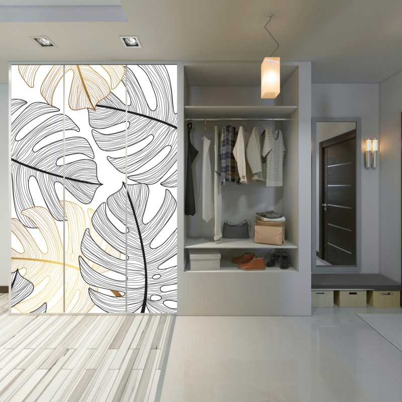 Schrankaufkleber monstera-blattmuster mit goldakzenten – Wallnifity® Schrankaufkleber monstera-blattmuster mit goldakzenten – Wallnifity®