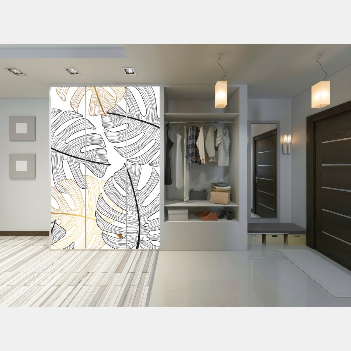 Schrankaufkleber monstera-blattmuster mit goldakzenten – Wallnifity® Schrankaufkleber monstera-blattmuster mit goldakzenten – Wallnifity®