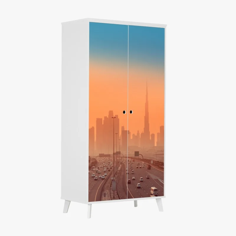 Schrankaufkleber Dubai skyline bei sonnenaufgang – Wallnifity® Schrankaufkleber Dubai skyline bei sonnenaufgang – Wallnifity®