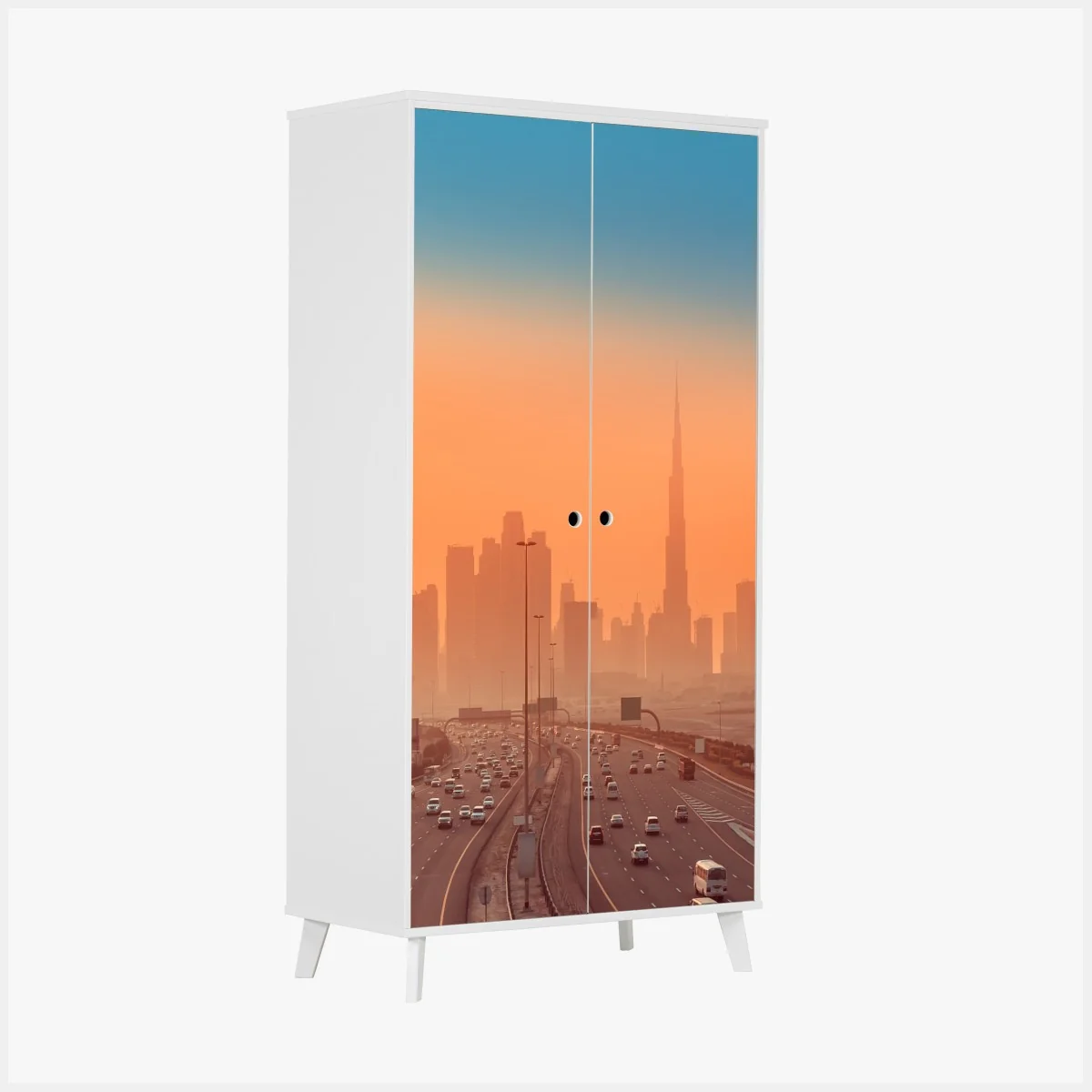 Schrankaufkleber Dubai skyline bei sonnenaufgang – Wallnifity® Schrankaufkleber Dubai skyline bei sonnenaufgang – Wallnifity®