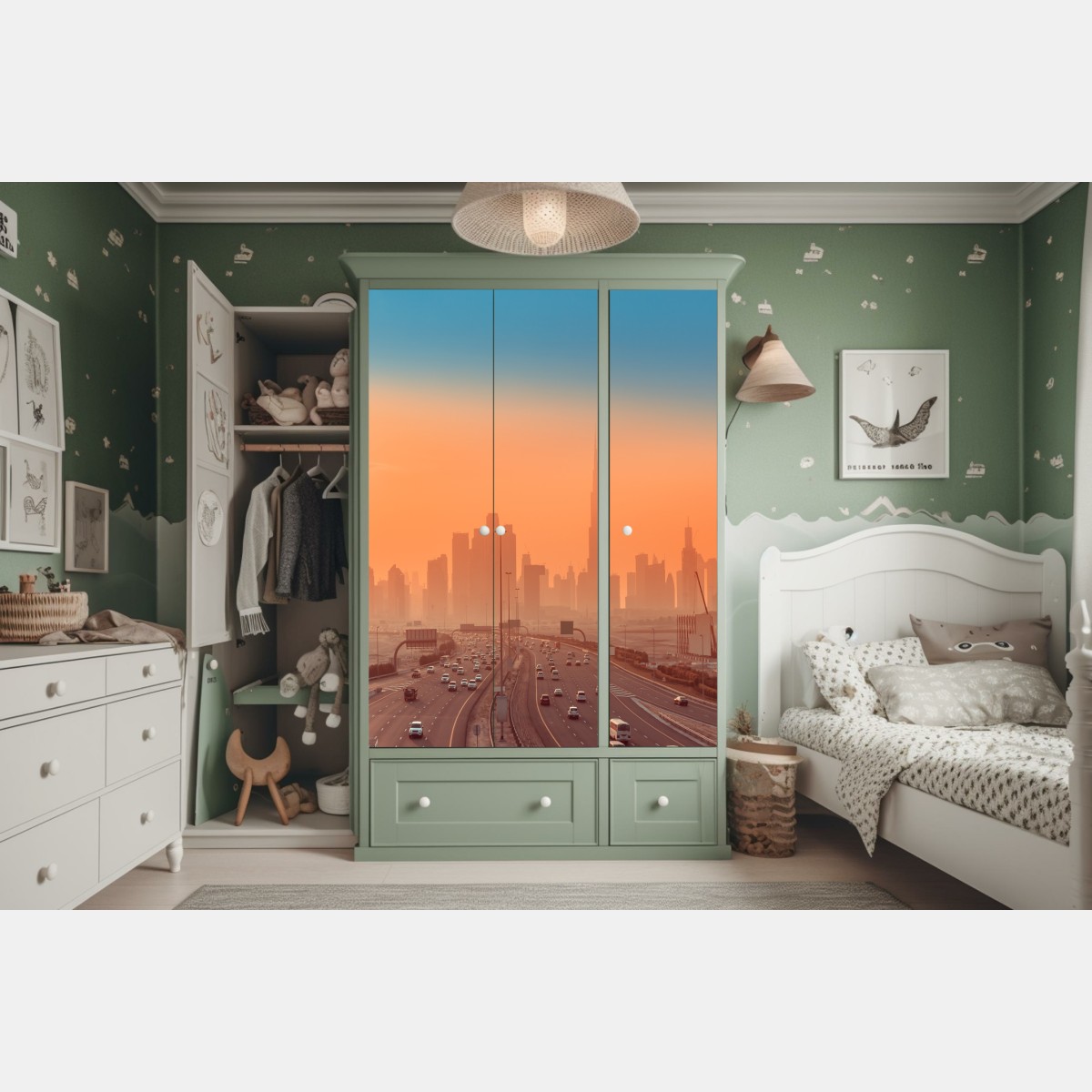 Schrankaufkleber Dubai skyline bei sonnenaufgang – Wallnifity® Schrankaufkleber Dubai skyline bei sonnenaufgang – Wallnifity®