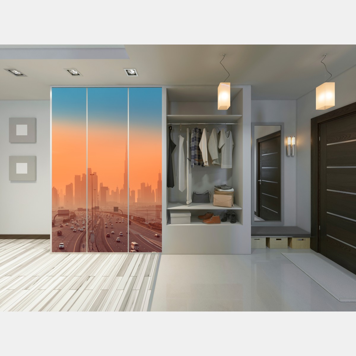 Schrankaufkleber Dubai skyline bei sonnenaufgang – Wallnifity® Schrankaufkleber Dubai skyline bei sonnenaufgang – Wallnifity®