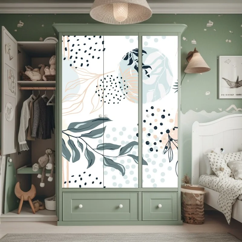 Schrankaufkleber pastellfarbenes botanisches abstraktes muster – Wallnifity® Schrankaufkleber pastellfarbenes botanisches abstraktes muster – Wallnifity®