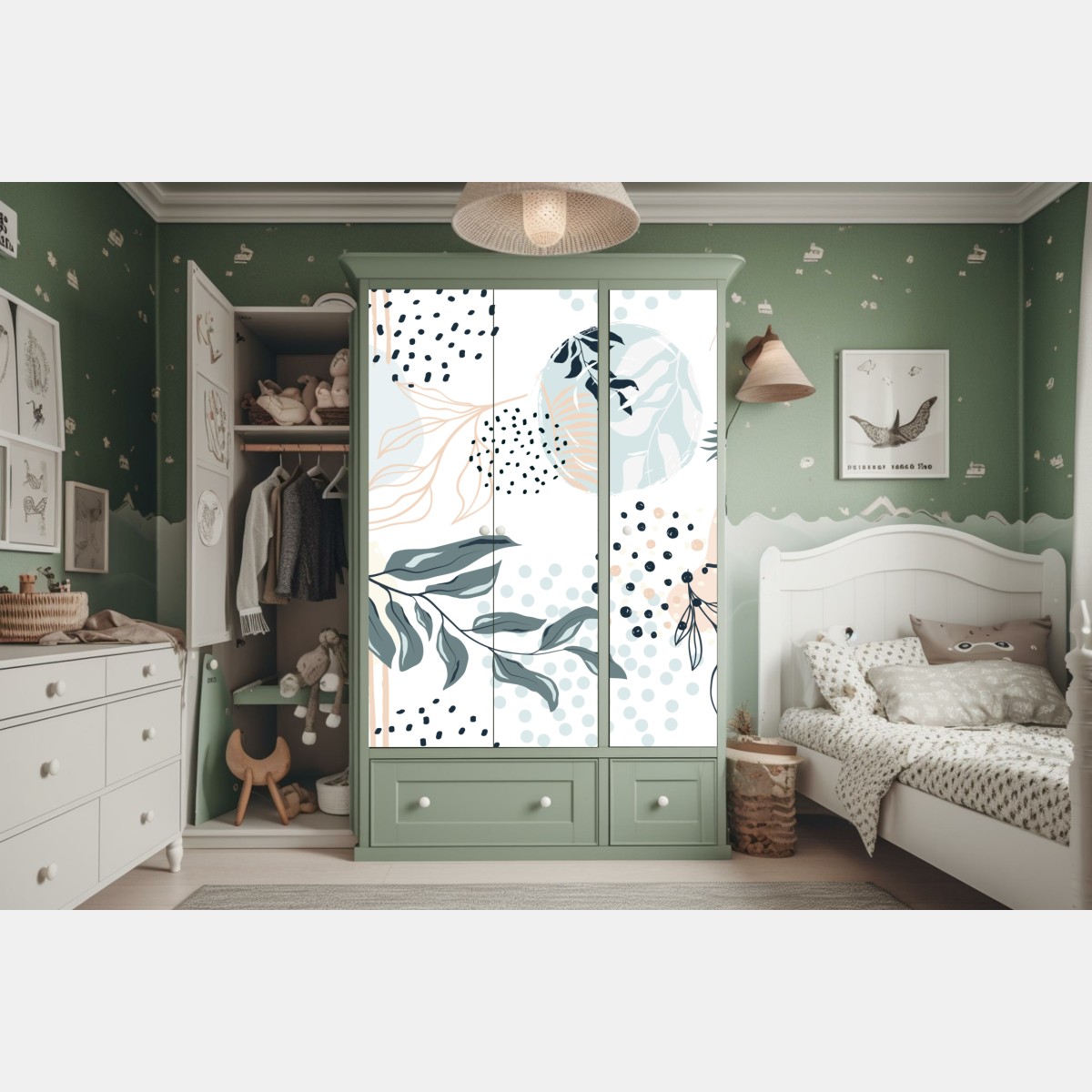 Schrankaufkleber pastellfarbenes botanisches abstraktes muster – Wallnifity® Schrankaufkleber pastellfarbenes botanisches abstraktes muster – Wallnifity®