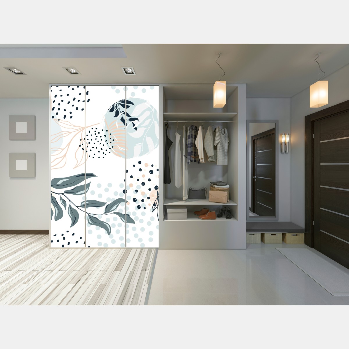 Schrankaufkleber pastellfarbenes botanisches abstraktes muster – Wallnifity® Schrankaufkleber pastellfarbenes botanisches abstraktes muster – Wallnifity®