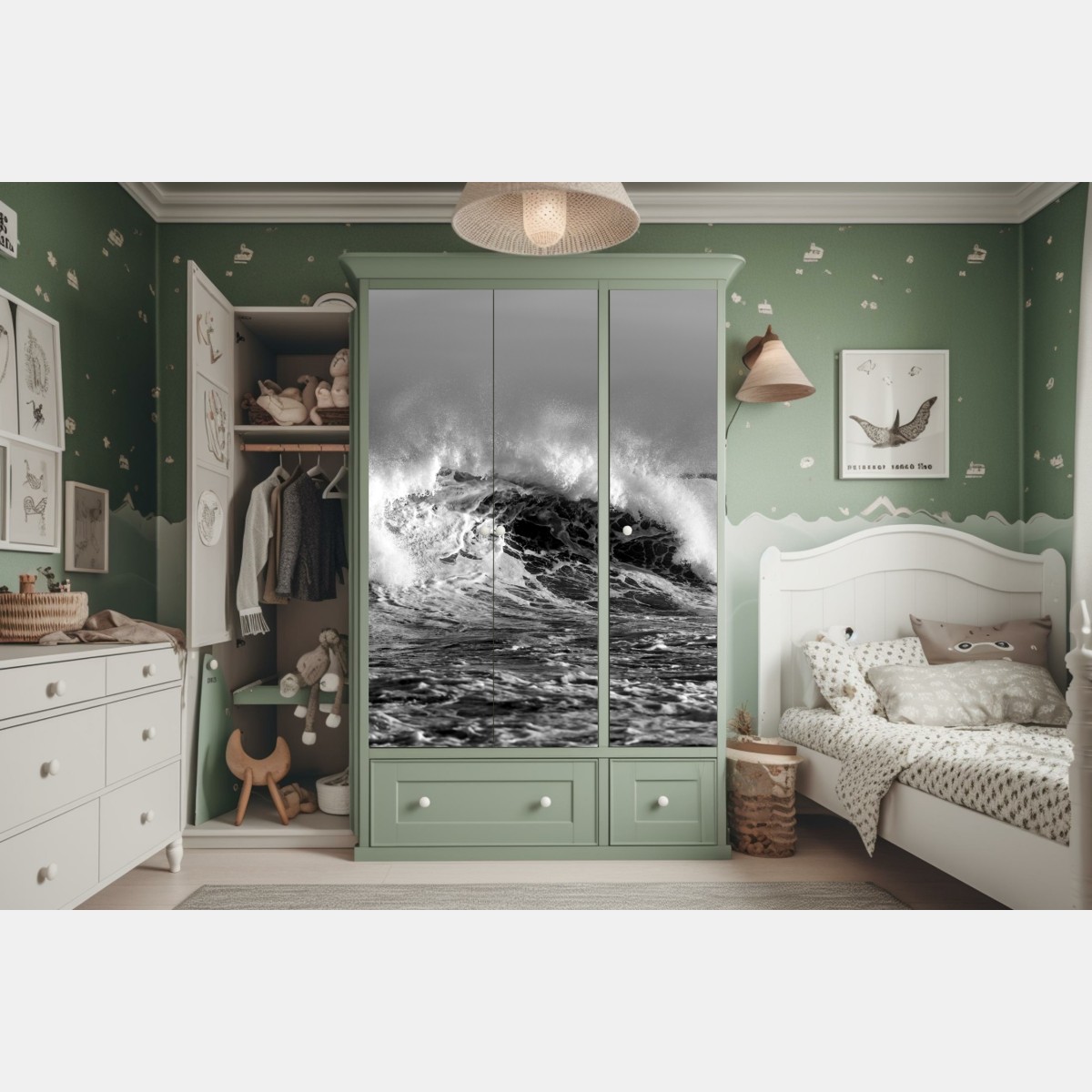 Schrankaufkleber dramatische schwarzweiß-welle des ozeans – Wallnifity® Schrankaufkleber dramatische schwarzweiß-welle des ozeans – Wallnifity®