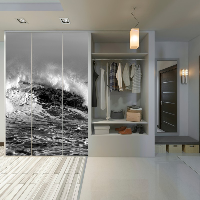 Schrankaufkleber dramatische schwarzweiß-welle des ozeans – Wallnifity® Schrankaufkleber dramatische schwarzweiß-welle des ozeans – Wallnifity®