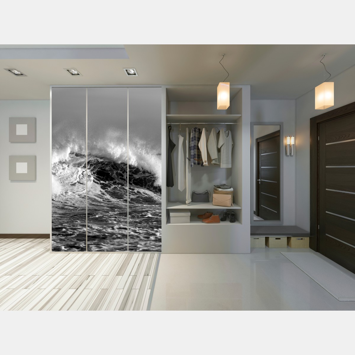 Schrankaufkleber dramatische schwarzweiß-welle des ozeans – Wallnifity® Schrankaufkleber dramatische schwarzweiß-welle des ozeans – Wallnifity®