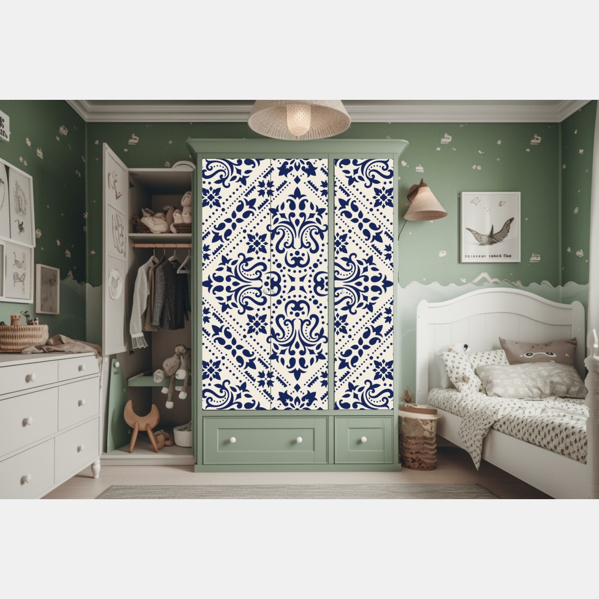 Schrankaufkleber marineblaues damast-fliesenmuster – Wallnifity® Schrankaufkleber marineblaues damast-fliesenmuster – Wallnifity®