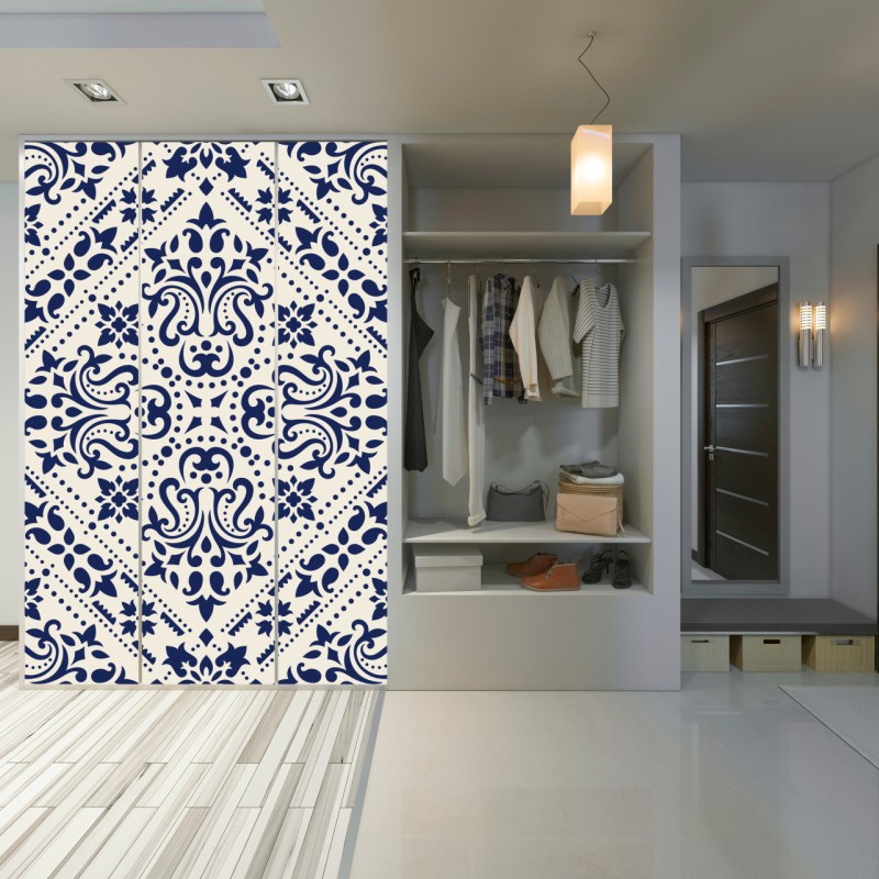 Schrankaufkleber marineblaues damast-fliesenmuster – Wallnifity® Schrankaufkleber marineblaues damast-fliesenmuster – Wallnifity®