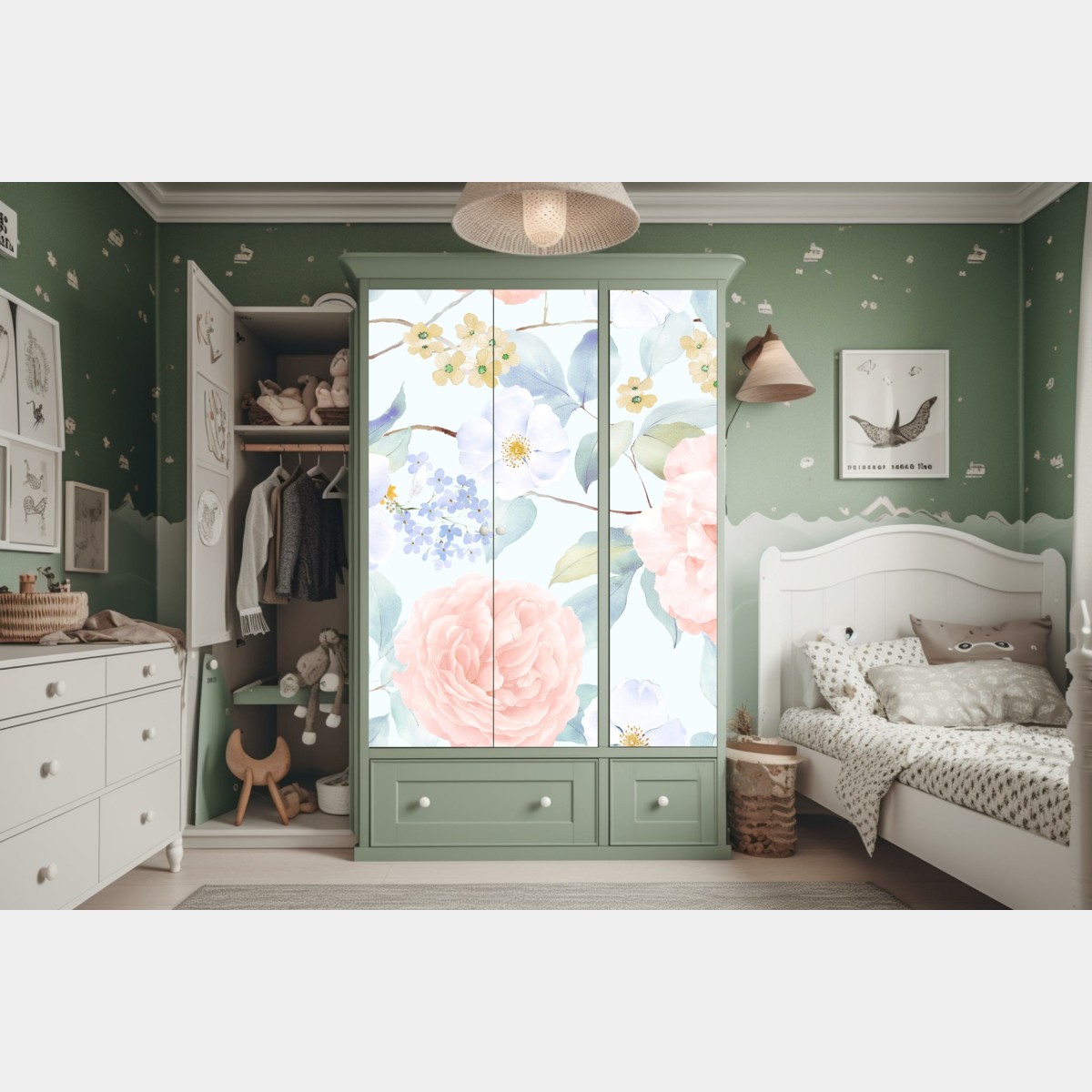 Schrankaufkleber zarte pastellblumen in aquarell – Wallnifity® Schrankaufkleber zarte pastellblumen in aquarell – Wallnifity®