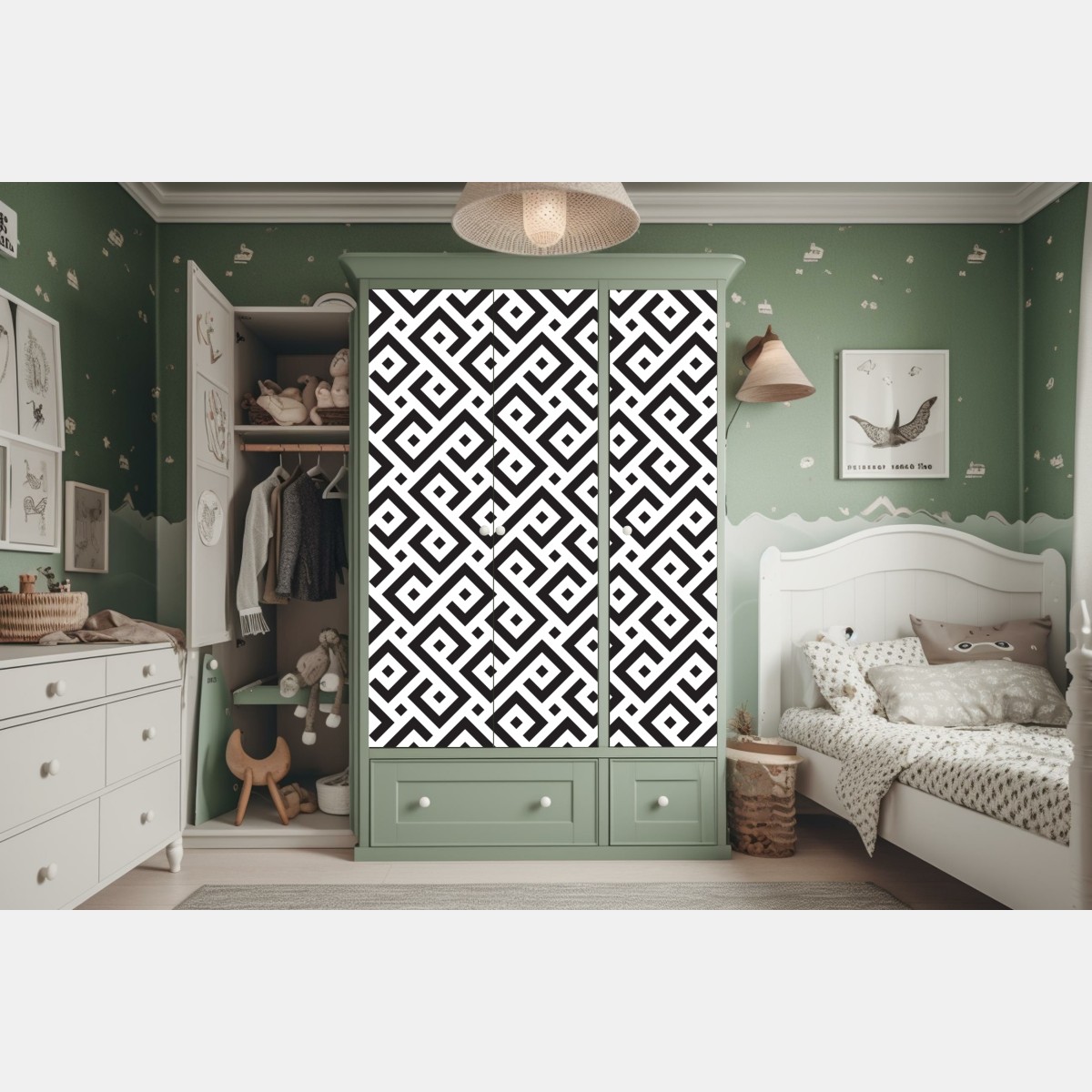 Schrankaufkleber zeitloses schwarz-weiß geometrisches muster – Wallnifity® Schrankaufkleber zeitloses schwarz-weiß geometrisches muster – Wallnifity®