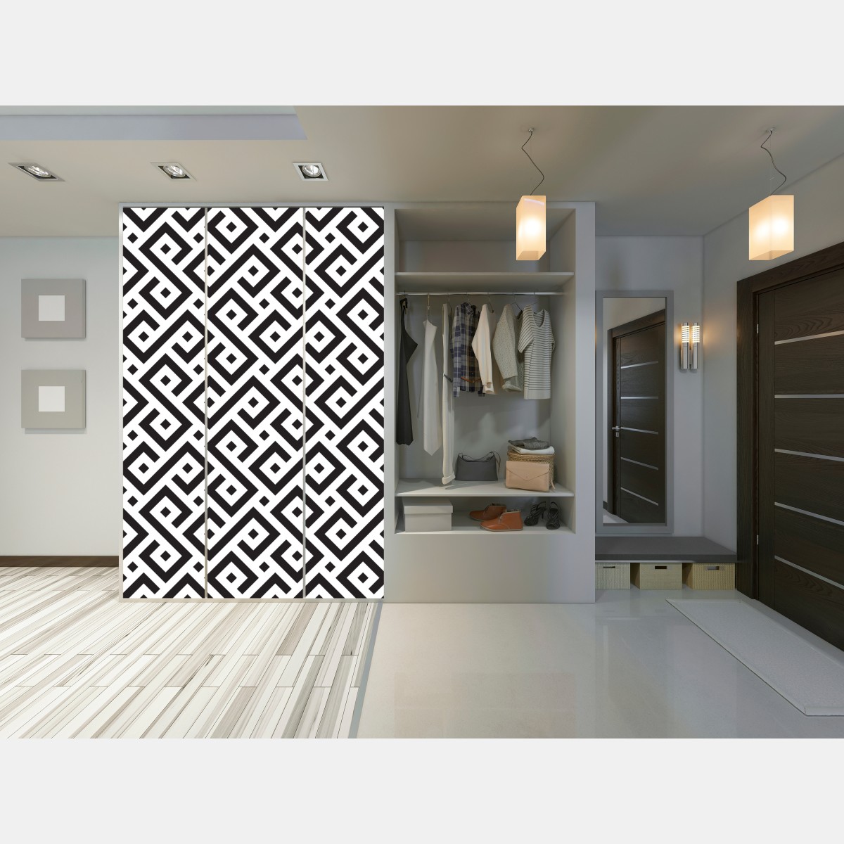 Schrankaufkleber zeitloses schwarz-weiß geometrisches muster – Wallnifity® Schrankaufkleber zeitloses schwarz-weiß geometrisches muster – Wallnifity®