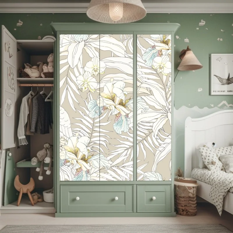 Schrankaufkleber tropisches kakadu-blumenmuster – Wallnifity® Schrankaufkleber tropisches kakadu-blumenmuster – Wallnifity®