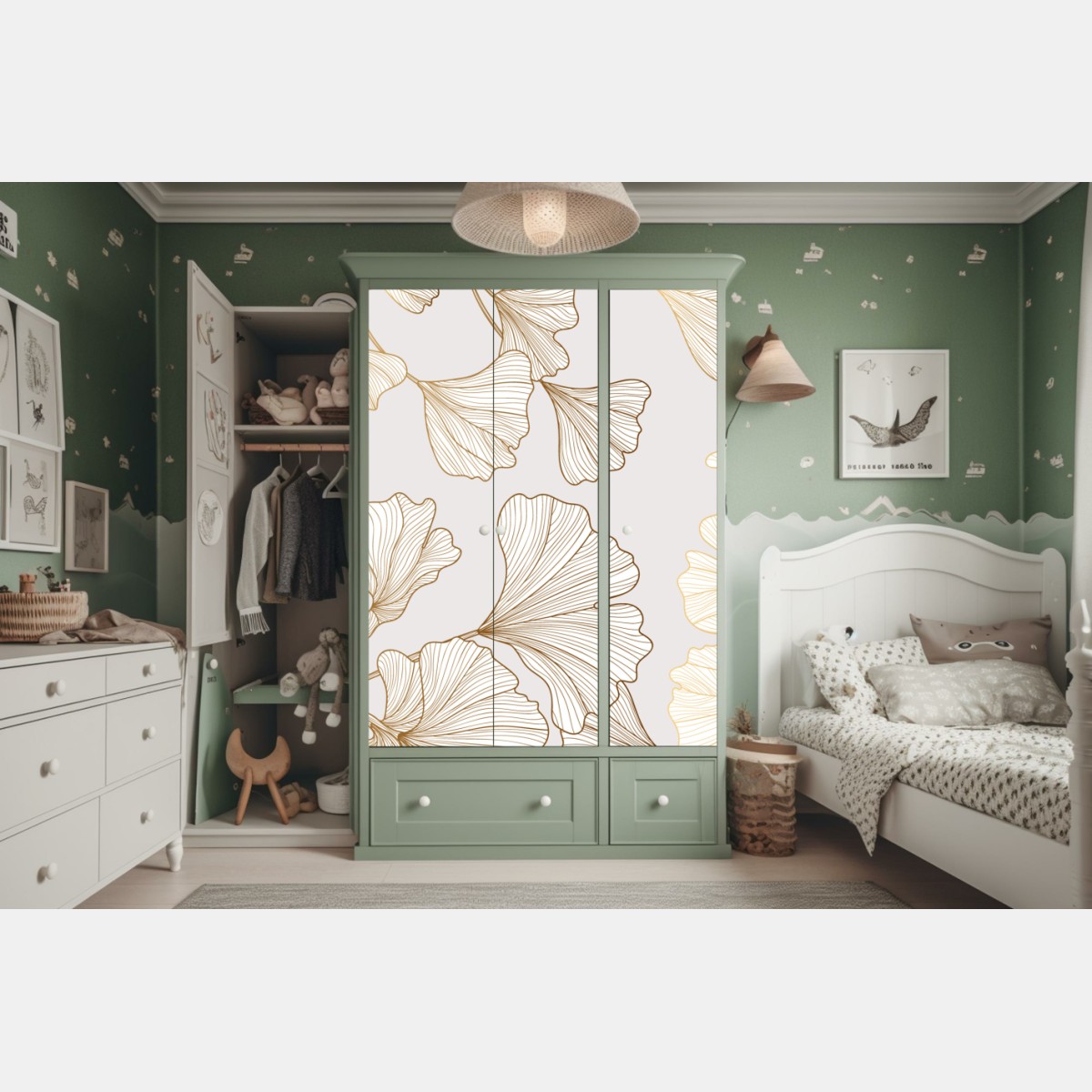 Schrankaufkleber feines goldenes ginkgo-blätter muster – Wallnifity® Schrankaufkleber feines goldenes ginkgo-blätter muster – Wallnifity®