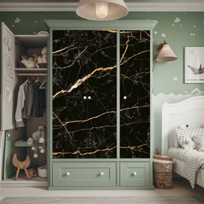Schrankaufkleber schwarzer marmor mit goldenen adern – Wallnifity® Schrankaufkleber schwarzer marmor mit goldenen adern – Wallnifity®
