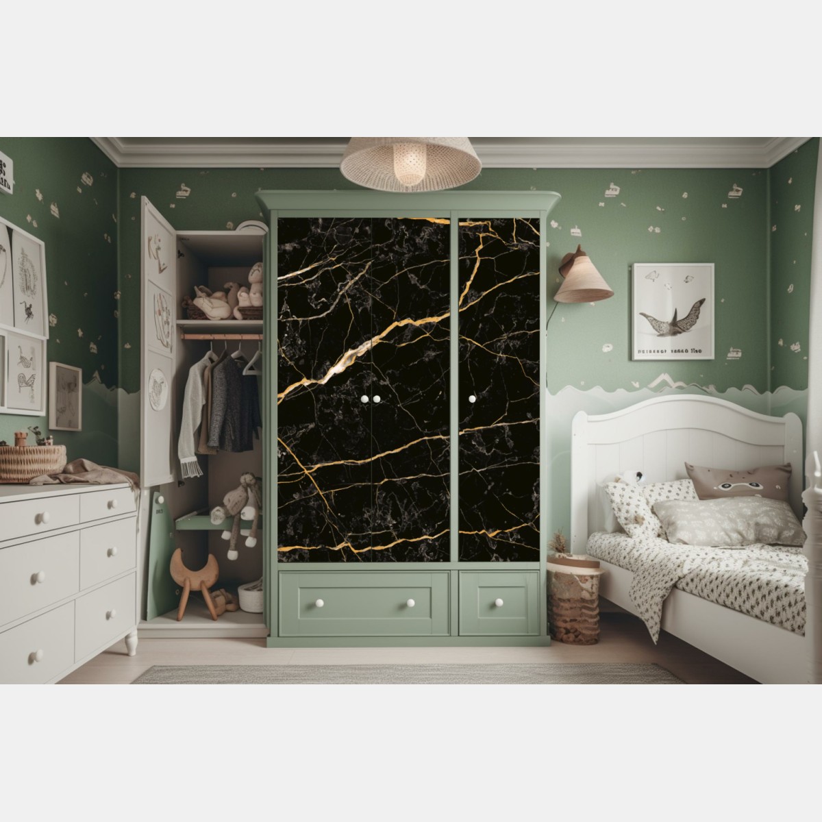 Schrankaufkleber schwarzer marmor mit goldenen adern – Wallnifity® Schrankaufkleber schwarzer marmor mit goldenen adern – Wallnifity®