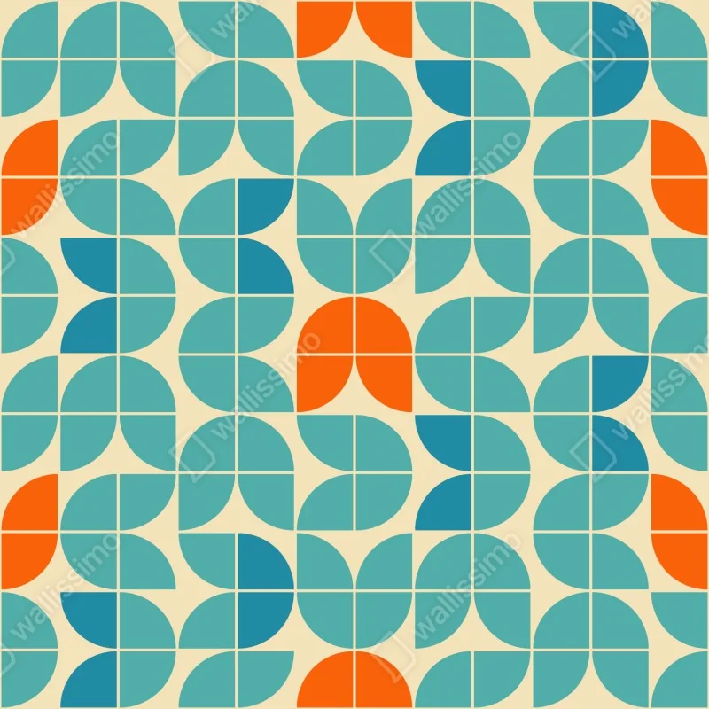 Schrankaufkleber retro geometrisches fliesenmuster in türkis und orange – Wallnifity® Schrankaufkleber retro geometrisches fliesenmuster in türkis und orange – Wallnifity®