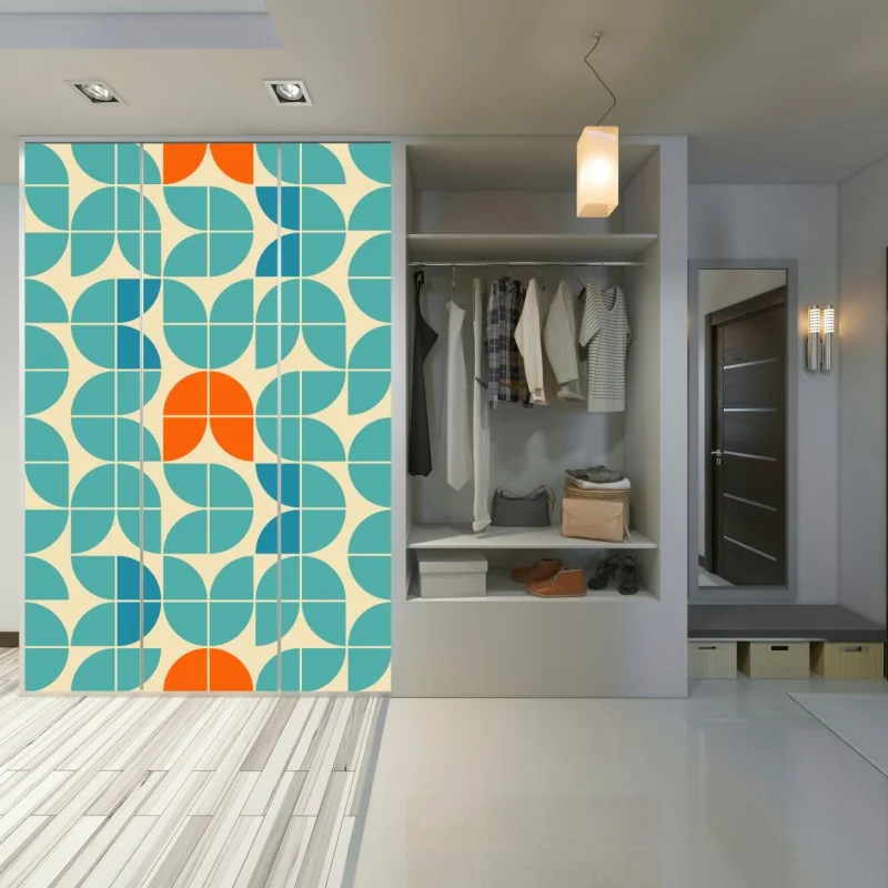 Schrankaufkleber retro geometrisches fliesenmuster in türkis und orange – Wallnifity® Schrankaufkleber retro geometrisches fliesenmuster in türkis und orange – Wallnifity®