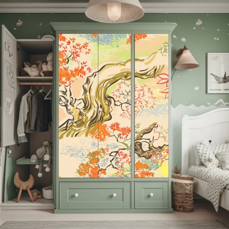 Schrankaufkleber orientalisches baummuster mit blättern – Wallnifity® Schrankaufkleber orientalisches baummuster mit blättern – Wallnifity®