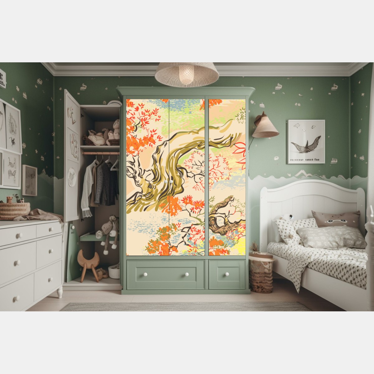 Schrankaufkleber orientalisches baummuster mit blättern – Wallnifity® Schrankaufkleber orientalisches baummuster mit blättern – Wallnifity®