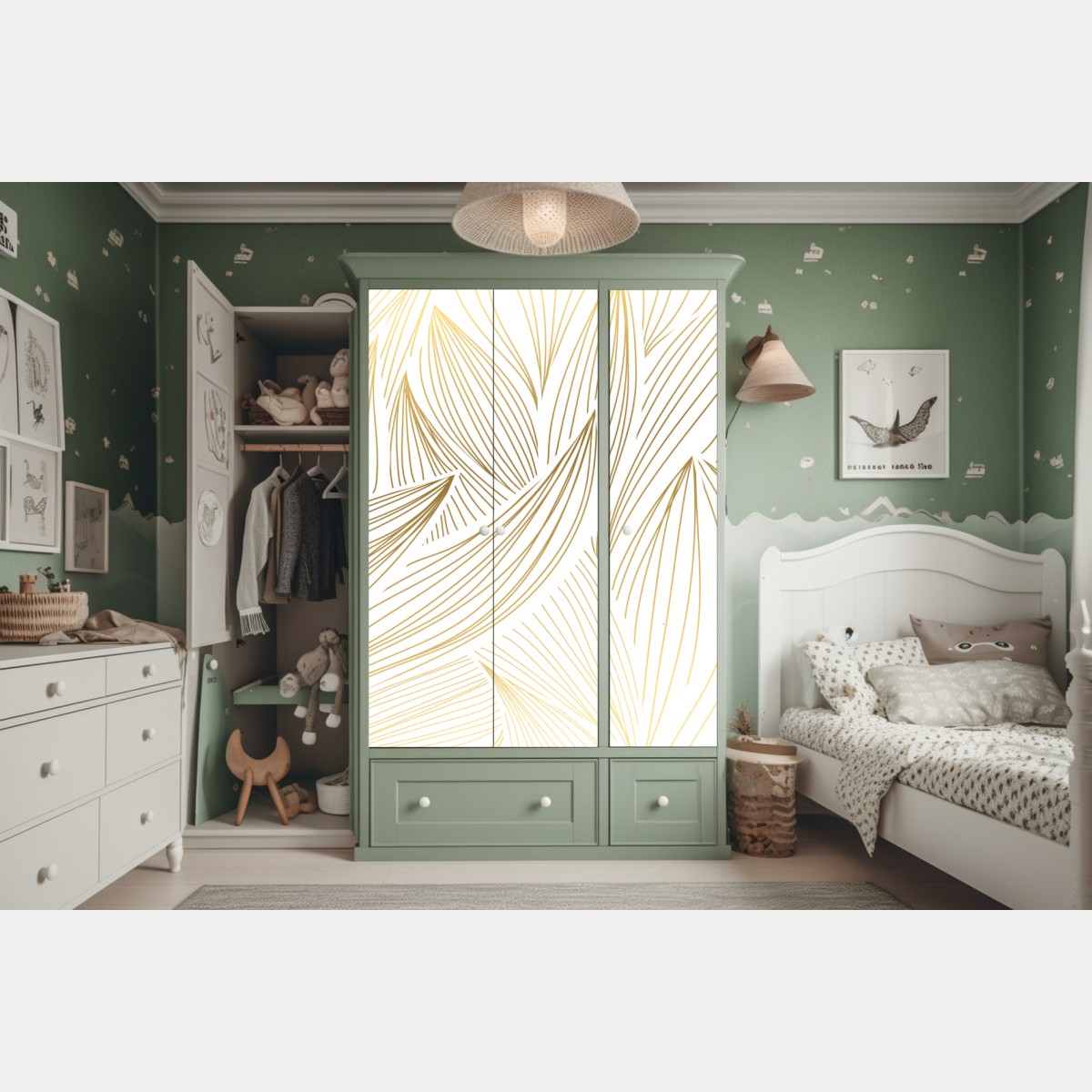 Schrankaufkleber goldene blattlinien – Wallnifity® Schrankaufkleber goldene blattlinien – Wallnifity®